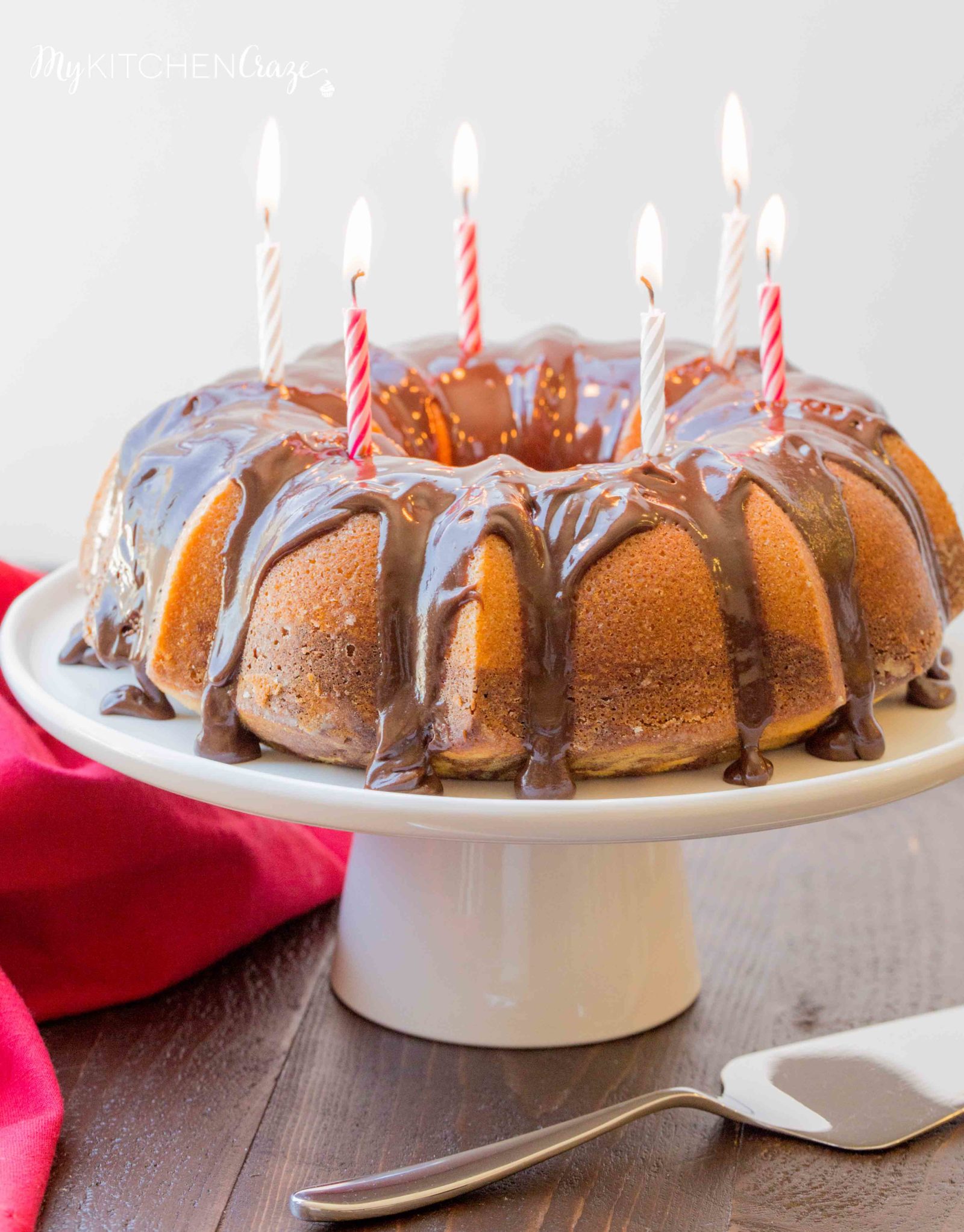 Marble Bundt Cake ~ mykitchencraze.com ~ Super easy marble bundt cake, topped with luscious chocolate ganache. This is one cake you'll want to make!