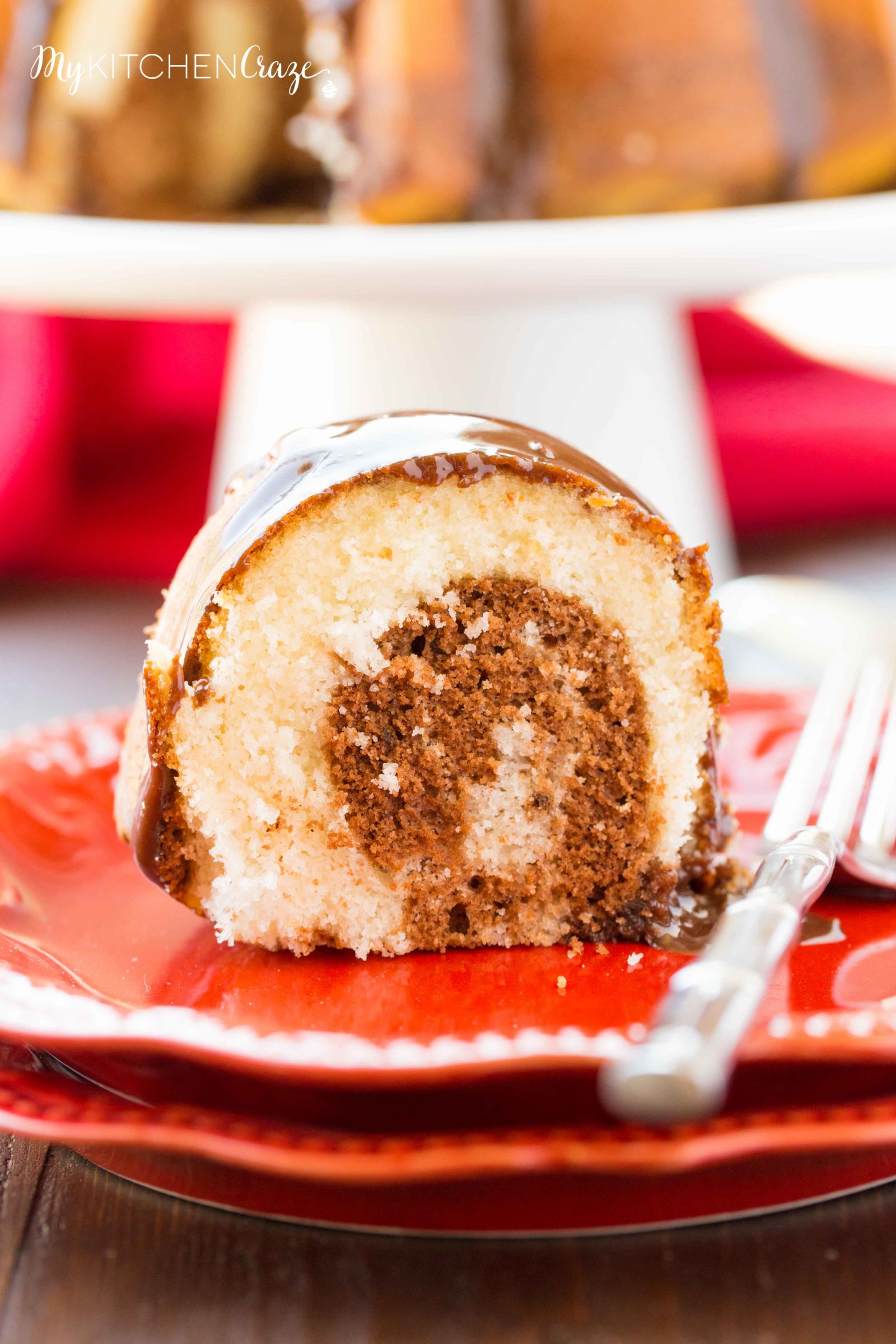 Marble Bundt Cake ~ mykitchencraze.com ~ Super easy marble bundt cake, topped with luscious chocolate ganache. This is one cake you'll want to make!