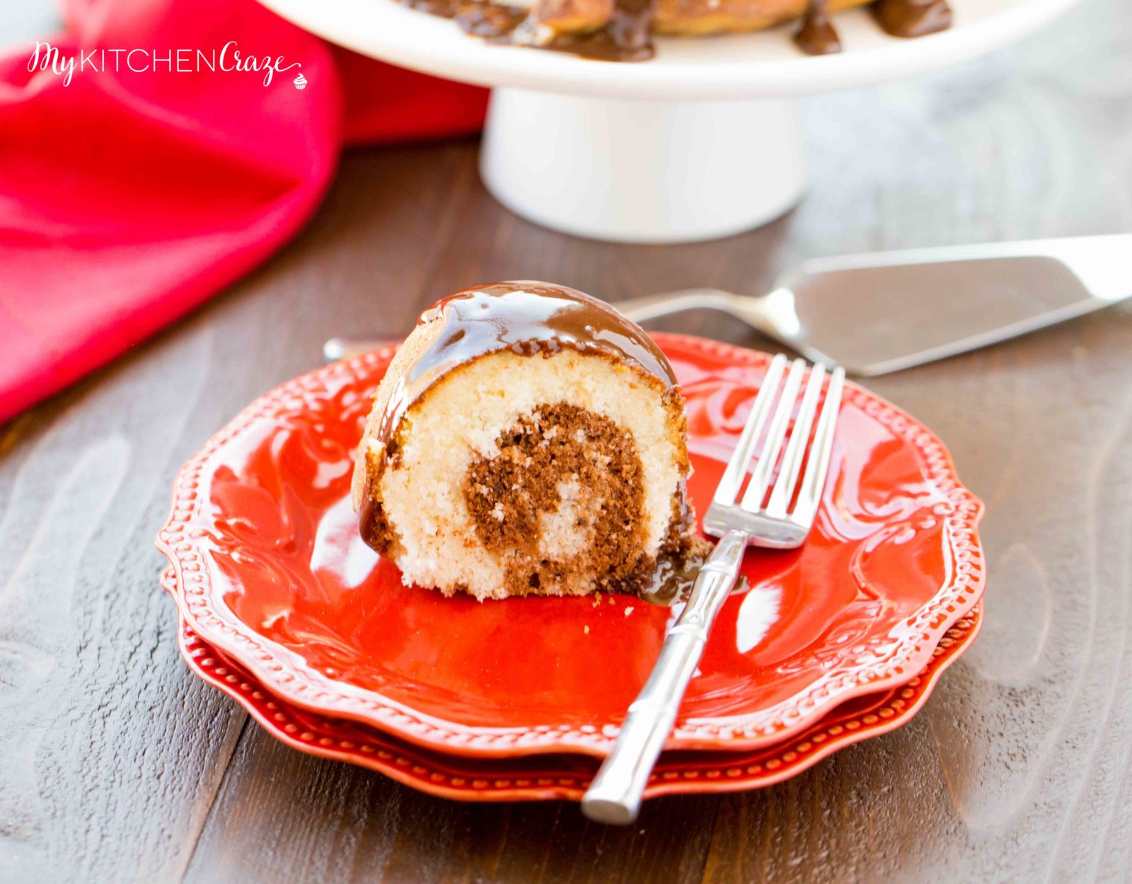 Marble Bundt Cake ~ mykitchencraze.com ~ Super easy marble bundt cake, topped with luscious chocolate ganache. This is one cake you'll want to make!