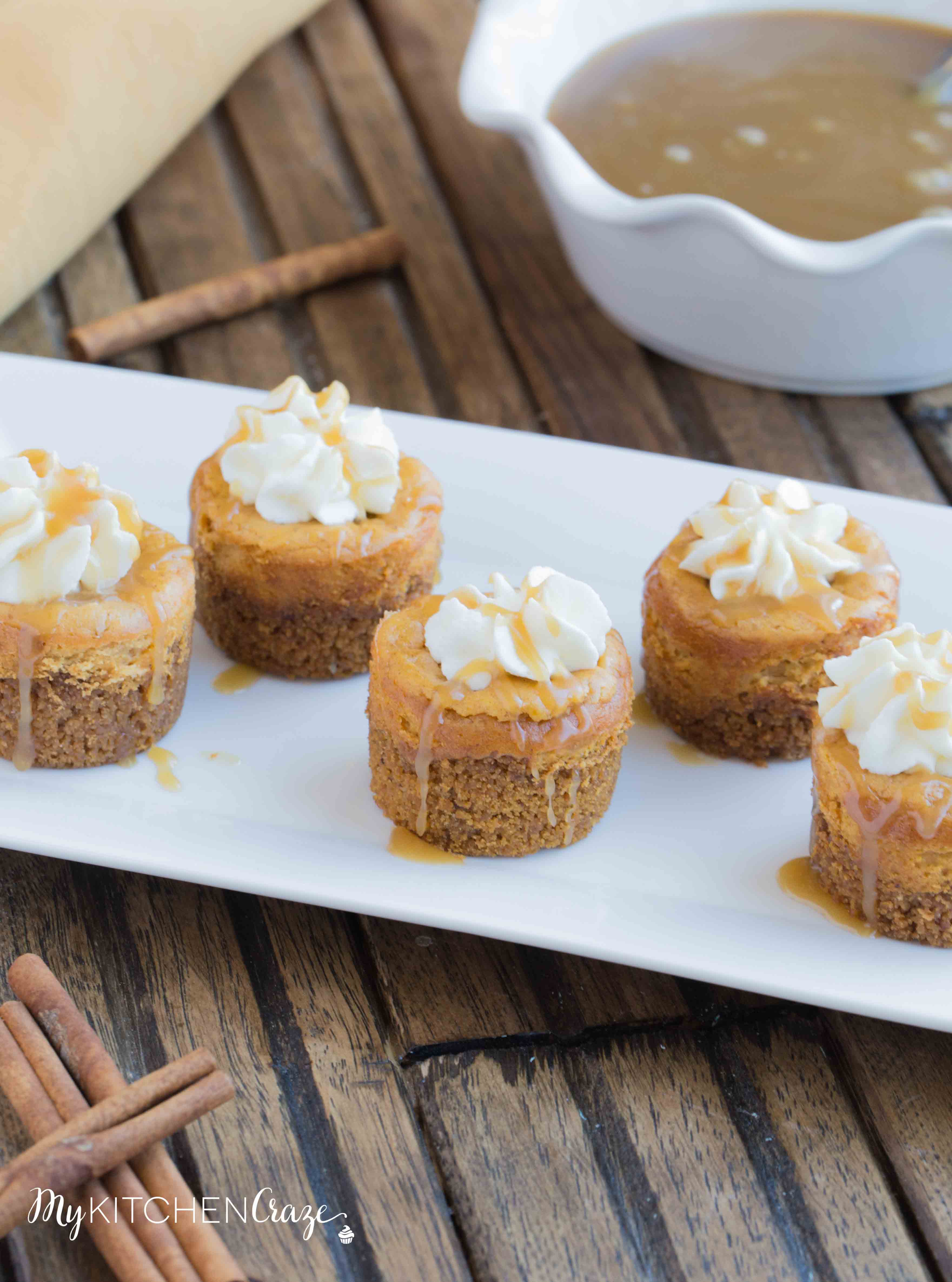 Mini Pumpkin Cheesecakes are the perfect fall dessert! Creamy cheesecake has the perfect hint of pumpkin, topped with homemade whipped cream and caramel sauce. It doesn't get much better than these cute mini cheesecakes this season!