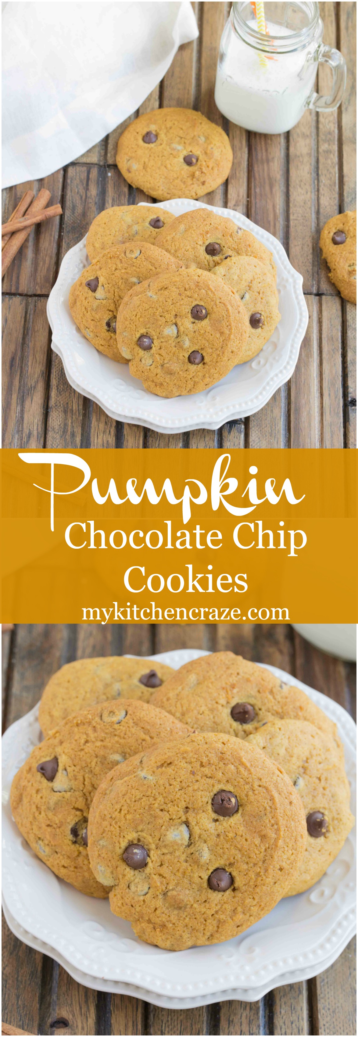 Pumpkin Chocolate Chip Cookies ~ Delicious pumpkin cookies filled with chocolate chips. These cookies are moist and perfect for the season!