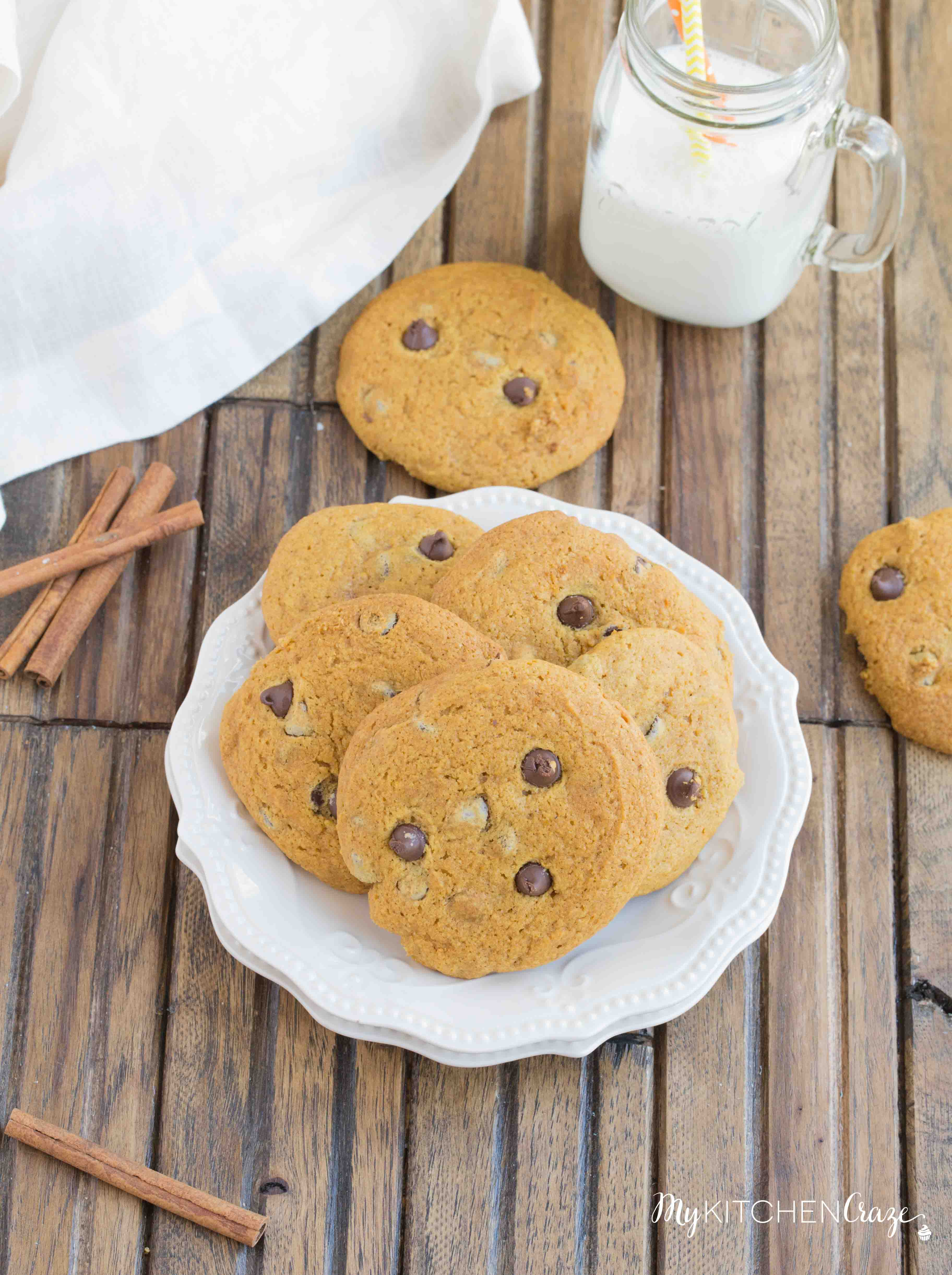 Pumpkin Chocolate Chip Cookies ~ Delicious pumpkin cookies filled with chocolate chips. These cookies are moist and perfect for the season!