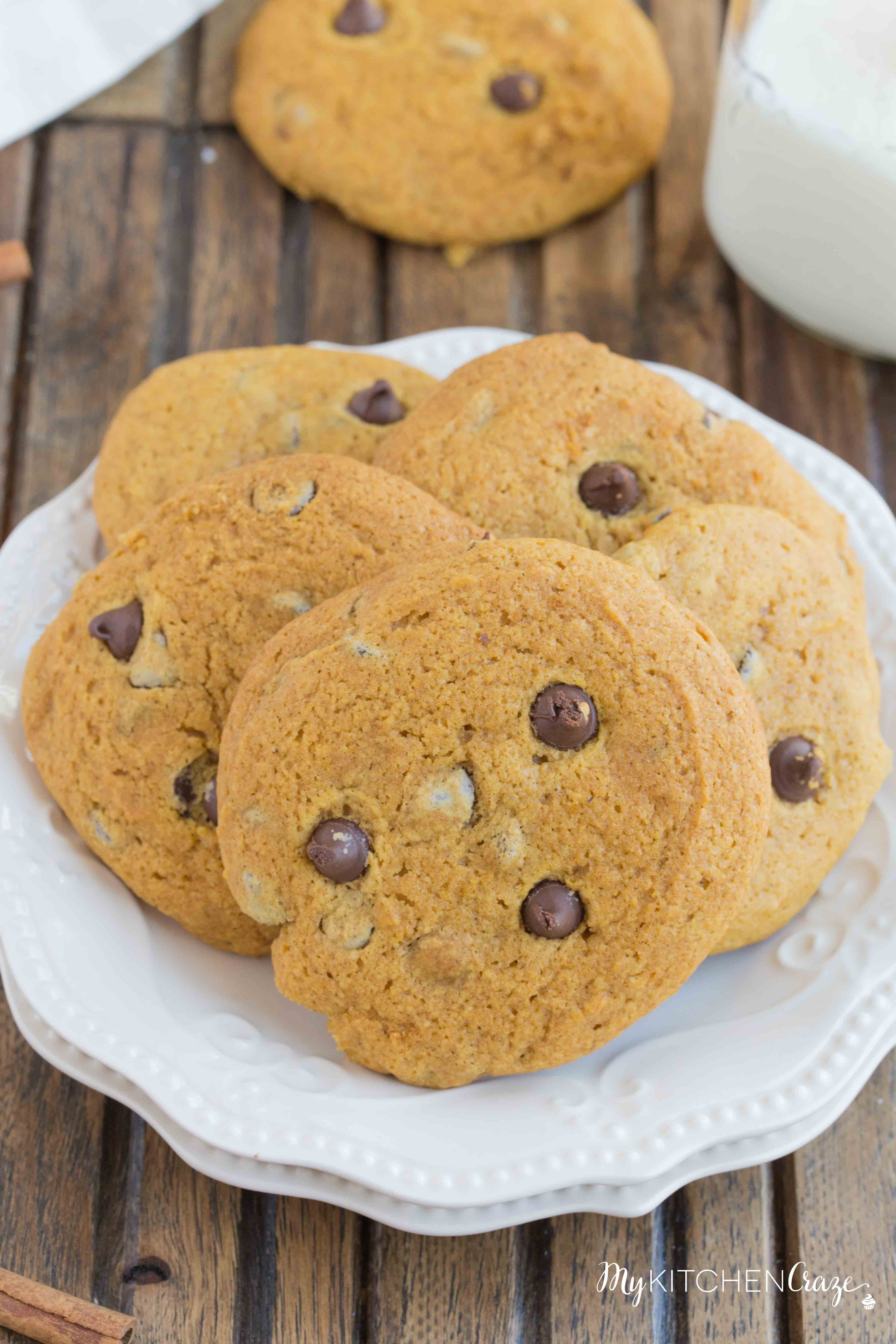 Pumpkin Chocolate Chip Cookies ~ Delicious pumpkin cookies filled with chocolate chips. These cookies are moist and perfect for the season!