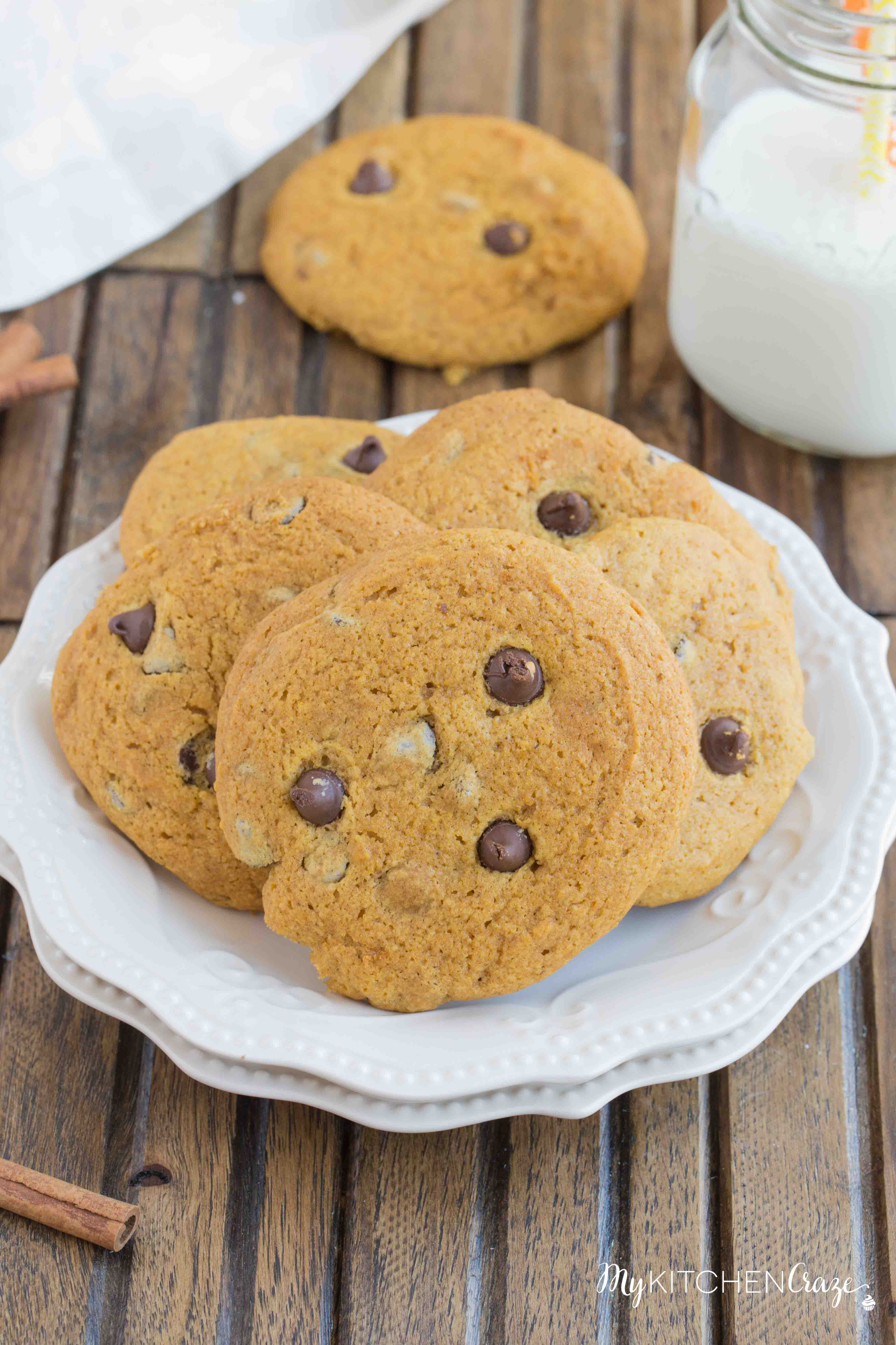 Pumpkin Chocolate Chip Cookies ~ Delicious pumpkin cookies filled with chocolate chips. These cookies are moist and perfect for the season!