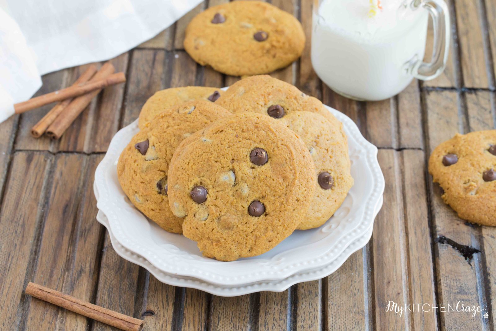 Pumpkin Chocolate Chip Cookies ~ Delicious pumpkin cookies filled with chocolate chips. These cookies are moist and perfect for the season!