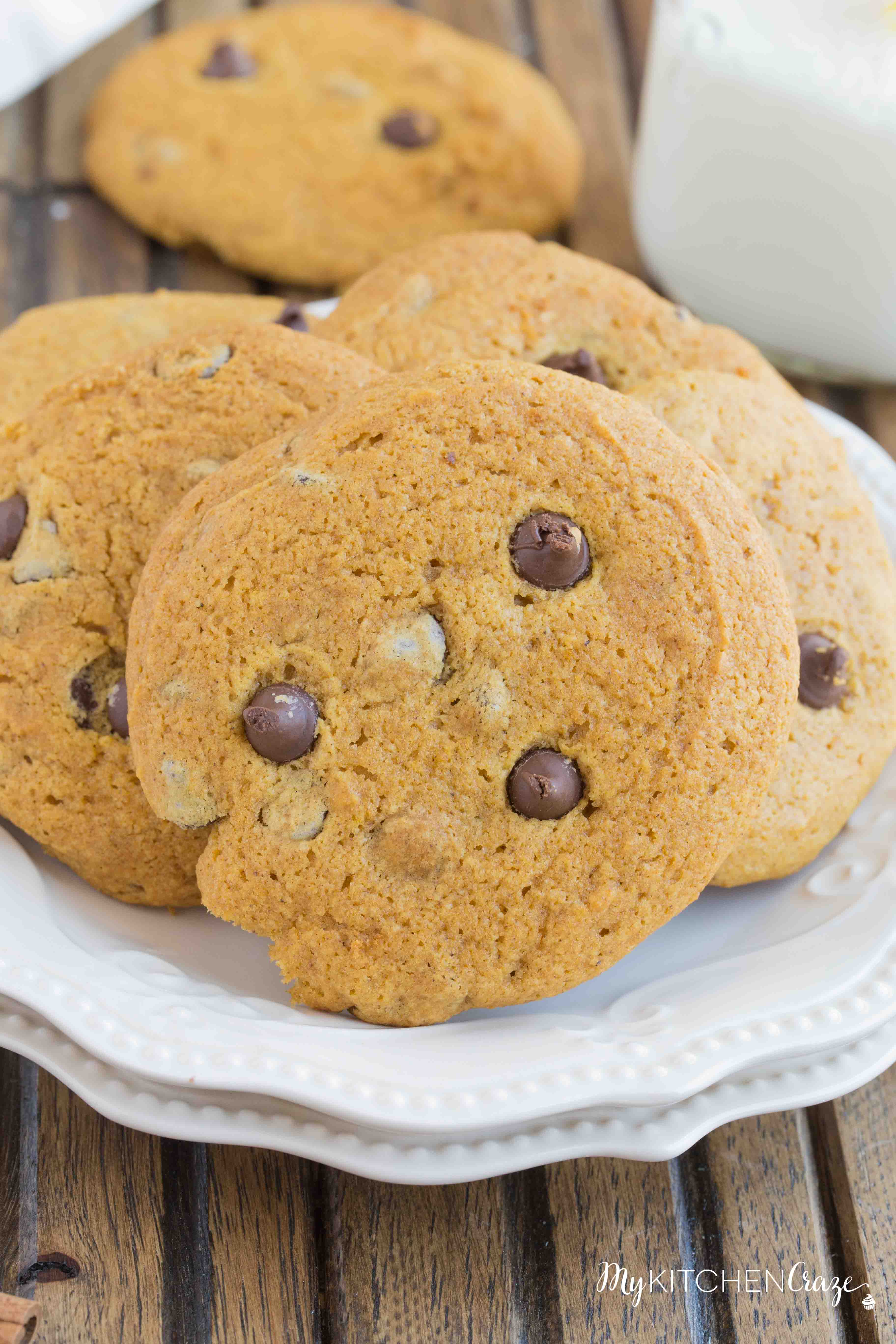 Pumpkin Chocolate Chip Cookies ~ Delicious pumpkin cookies filled with chocolate chips. These cookies are moist and perfect for the season!