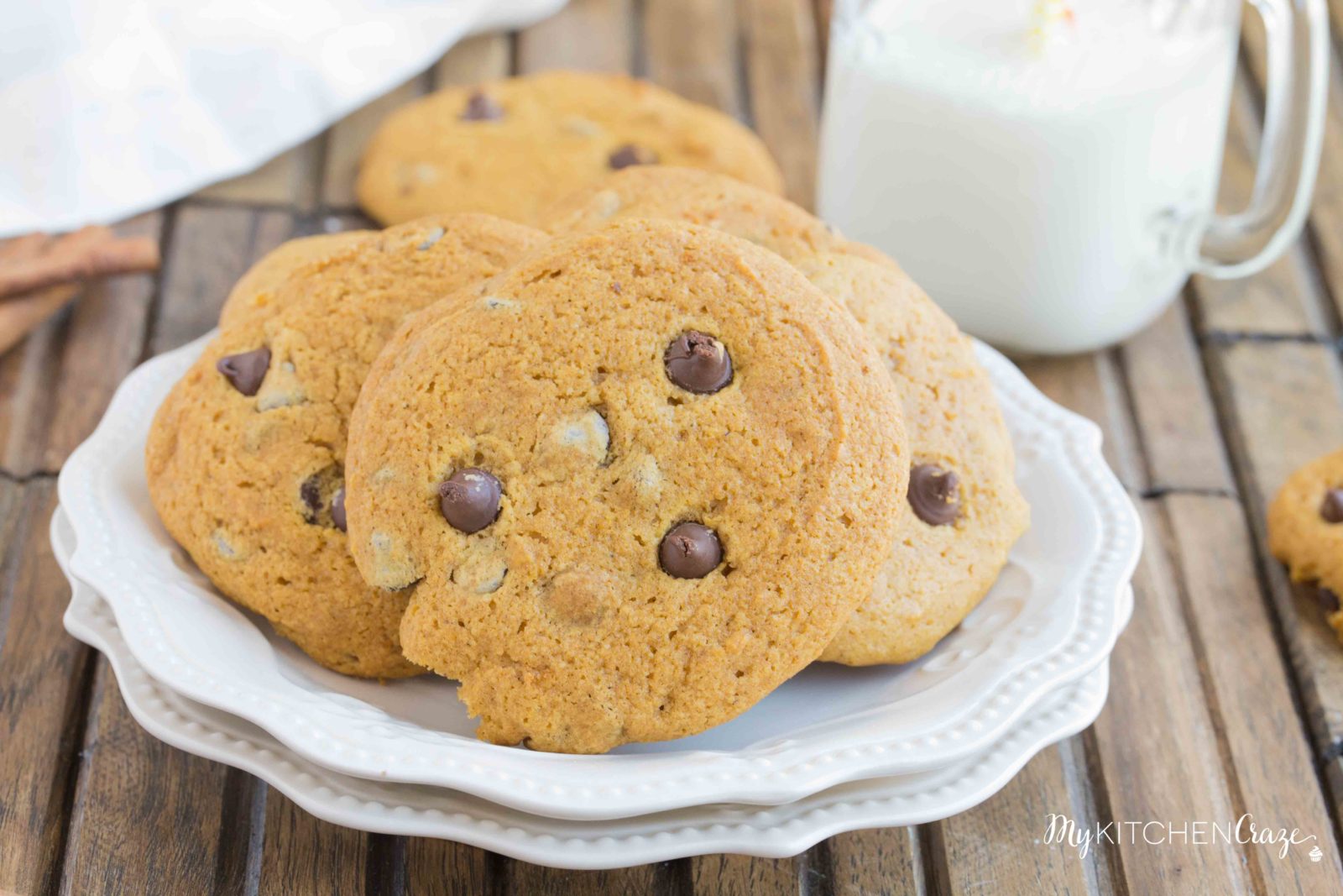 Pumpkin Chocolate Chip Cookies ~ Delicious pumpkin cookies filled with chocolate chips. These cookies are moist and perfect for the season!