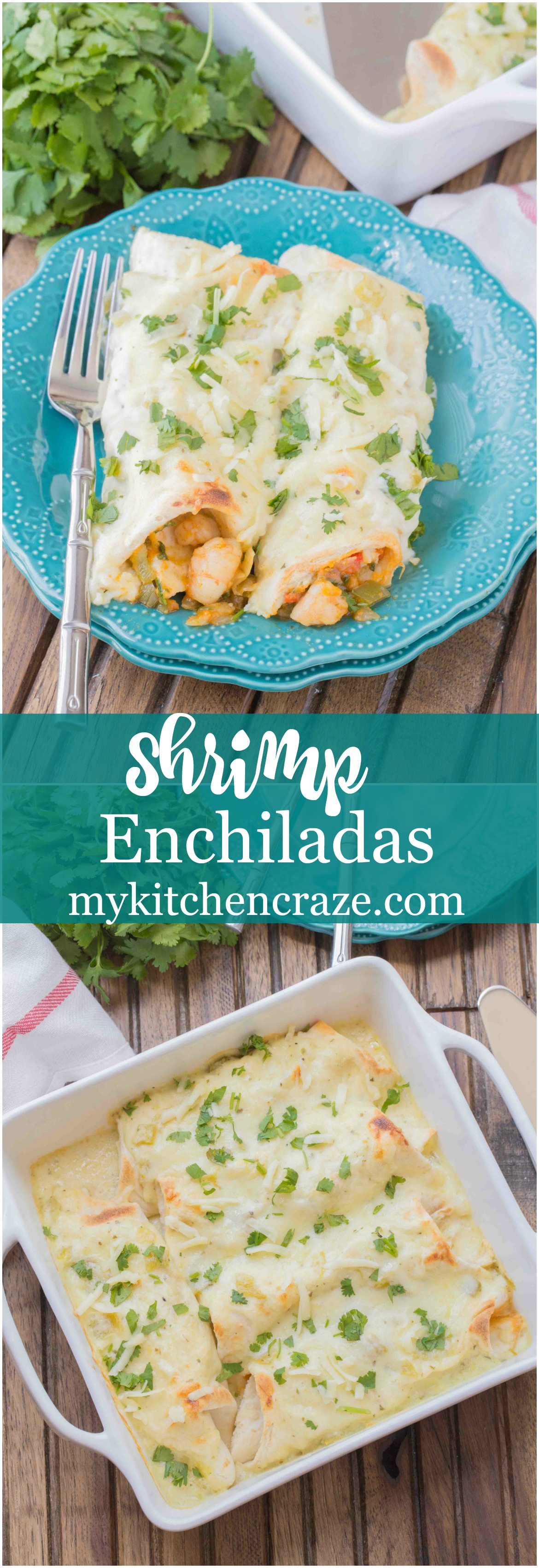 Shrimp Enchiladas ~ Filled with tender, flavorful shrimp then topped with a delicious homemade creamy sauce. You're going to love these enchiladas!