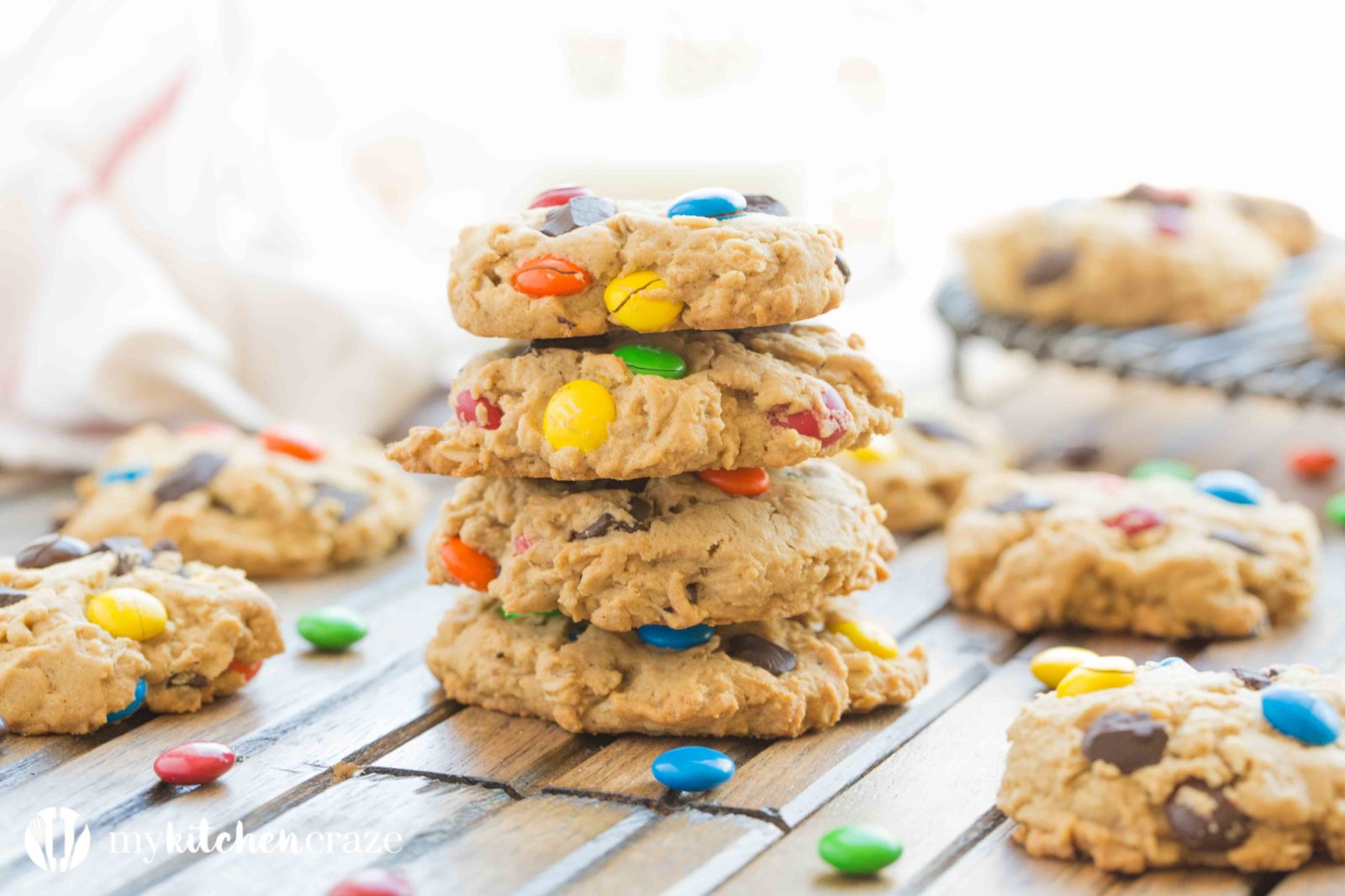 Monster Cookies are everything you want in a cookie and more. These cookies are loaded with bright colorful chocolate candies, chocolate chips, peanut butter and oats. Delicious!