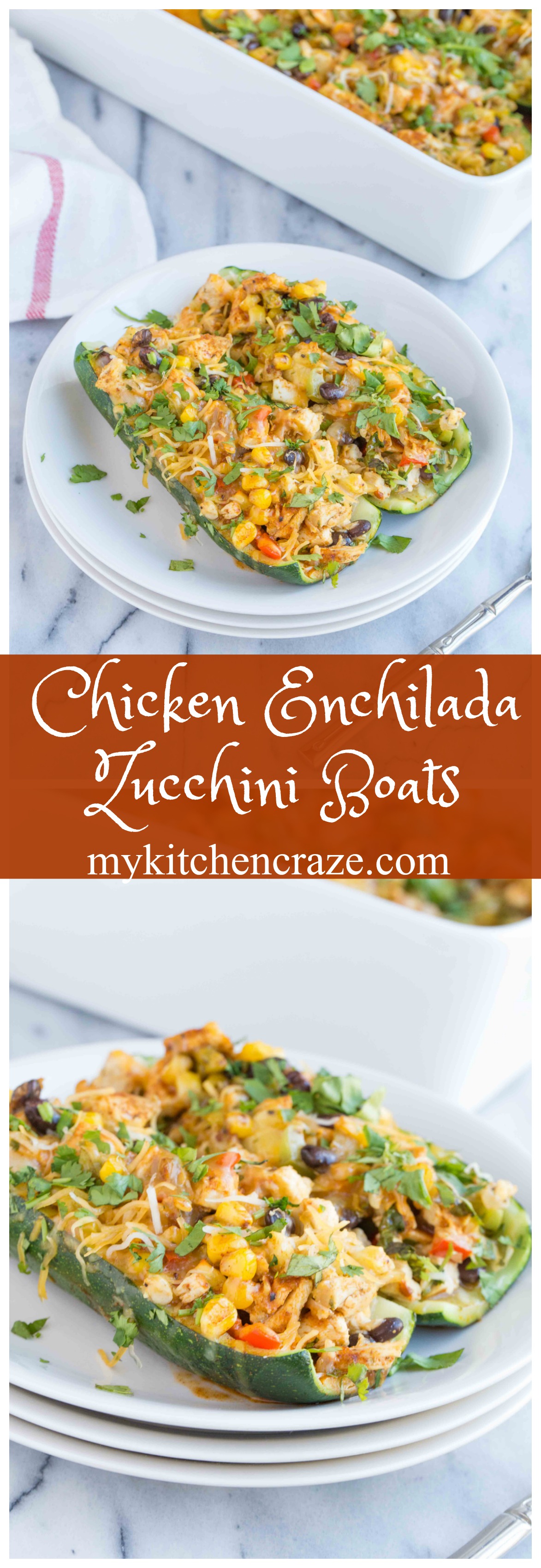 Chicken Enchilada Zucchini Boats are filled with all the same delicious flavors as regular enchiladas, but are healthier! Loaded with tons of veggies and yummy flavors, these enchiladas are great for dinner!