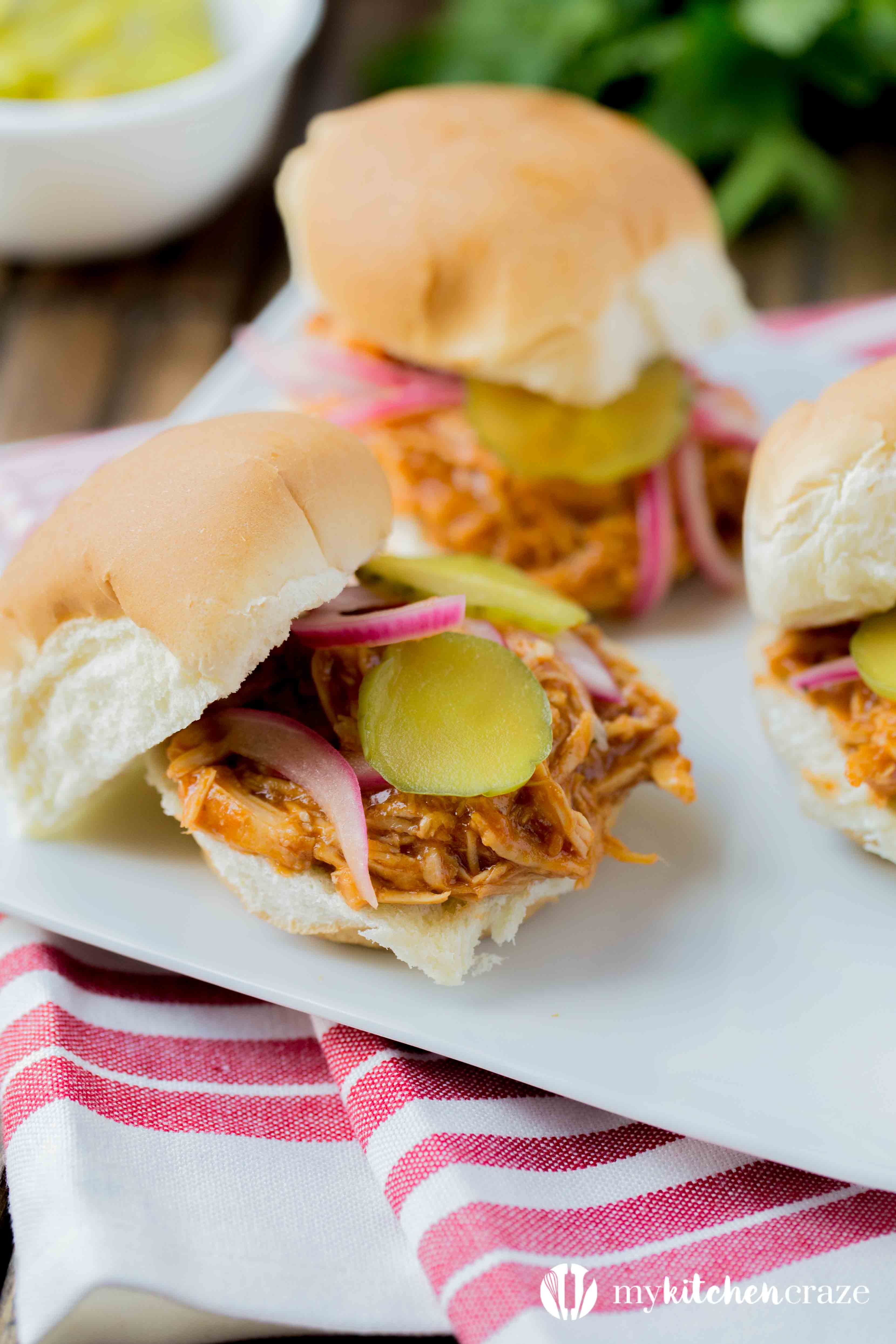 BBQ Pulled Chicken Sliders + a Recipe Video - My Kitchen Craze