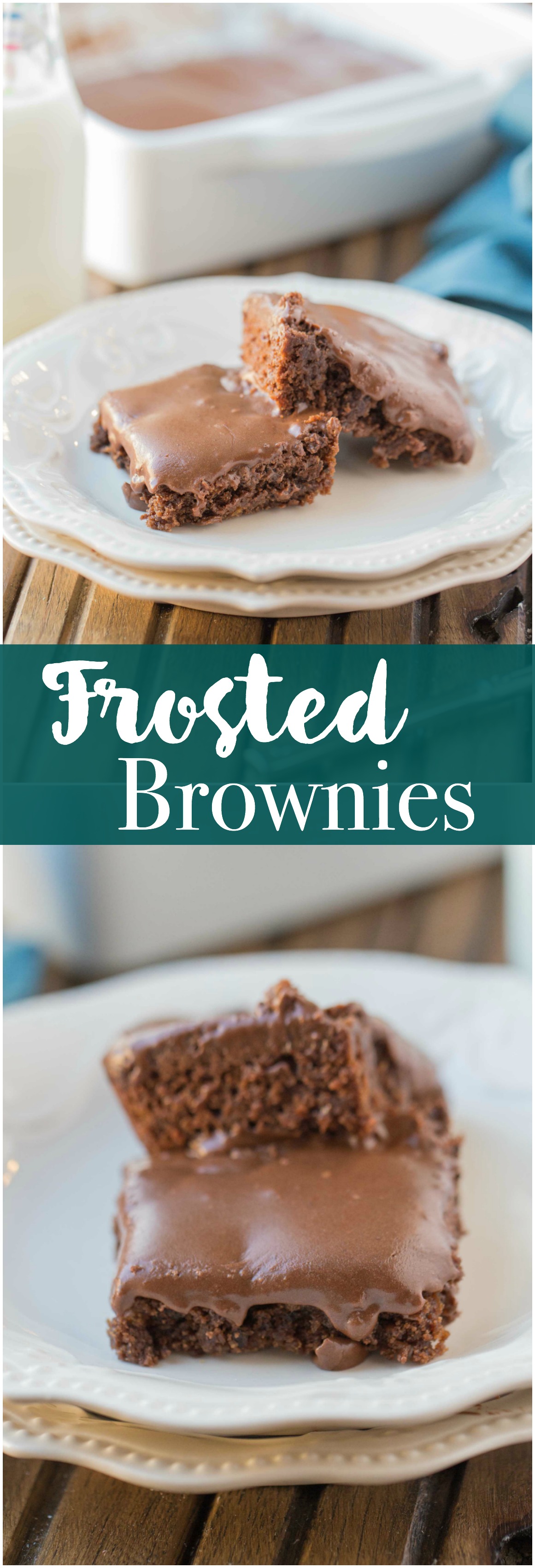 Frosted Brownies are a must have recipe! Brownies that are moist, delicious and the frosting takes these brownies to a whole new level. Grab that glass of milk because you'll want it with a slice of these yummy Frosted Brownies!