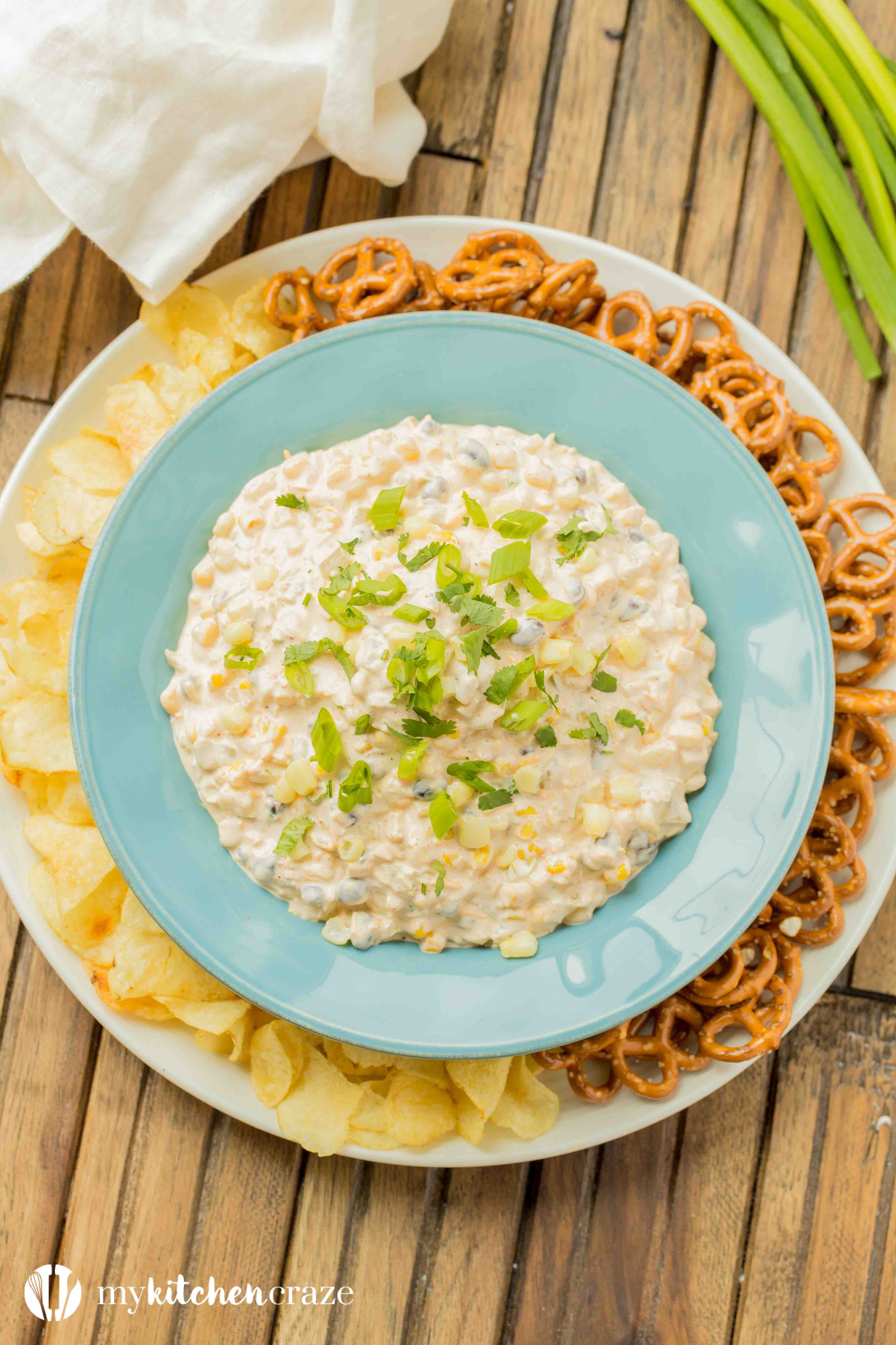 Spicy Corn Dip ~ Loaded with all kinds of yummy ingredients, this dip is perfect for a fun party or family day! Everyone will love this dip!