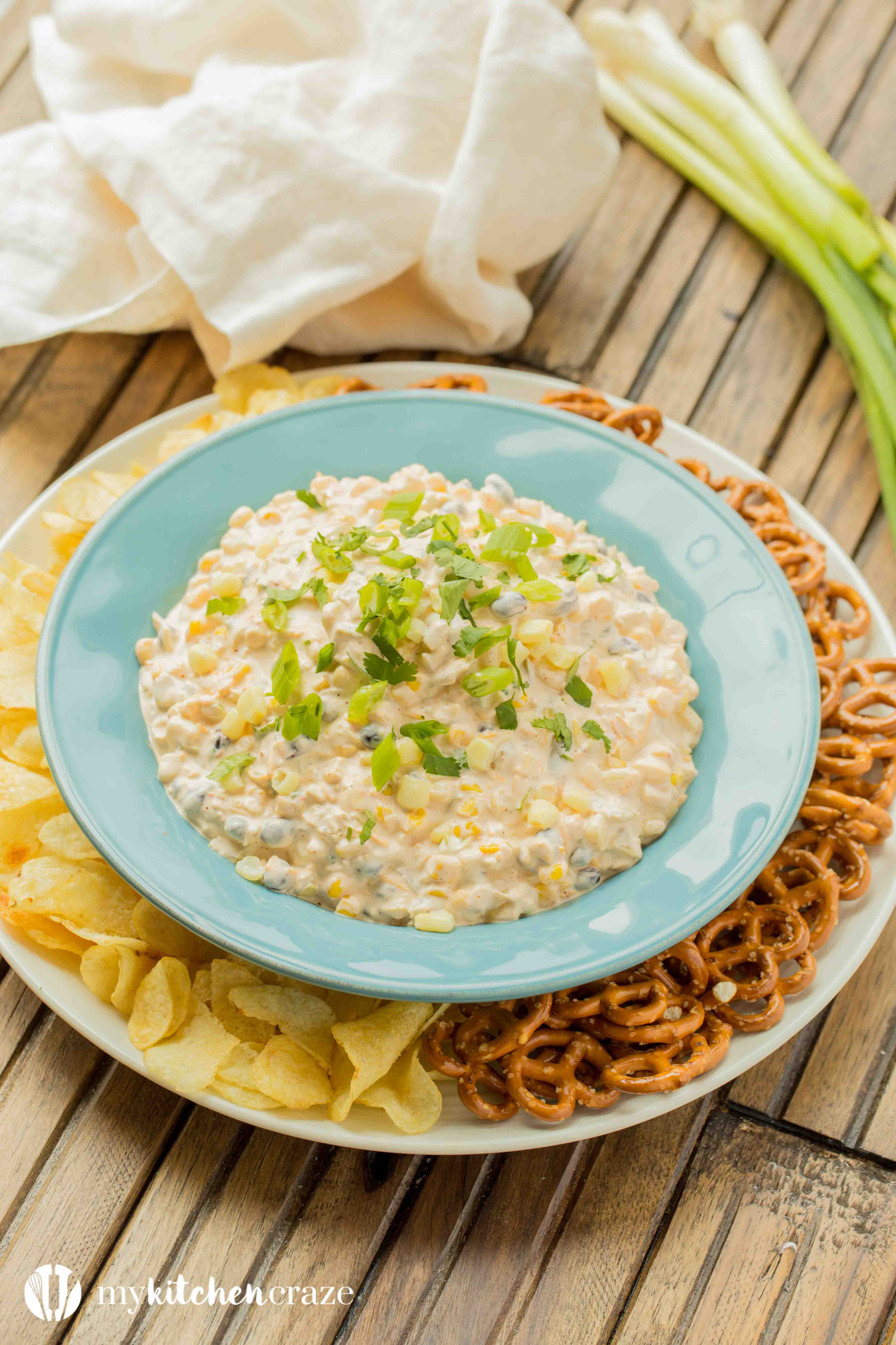 Spicy Corn Dip ~ Loaded with all kinds of yummy ingredients, this dip is perfect for a fun party or family day! Everyone will love this dip!