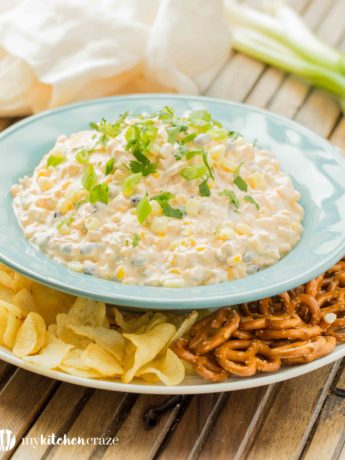 Spicy Corn Dip ~ Loaded with all kinds of yummy ingredients, this dip is perfect for a fun party or family day! Everyone will love this dip!