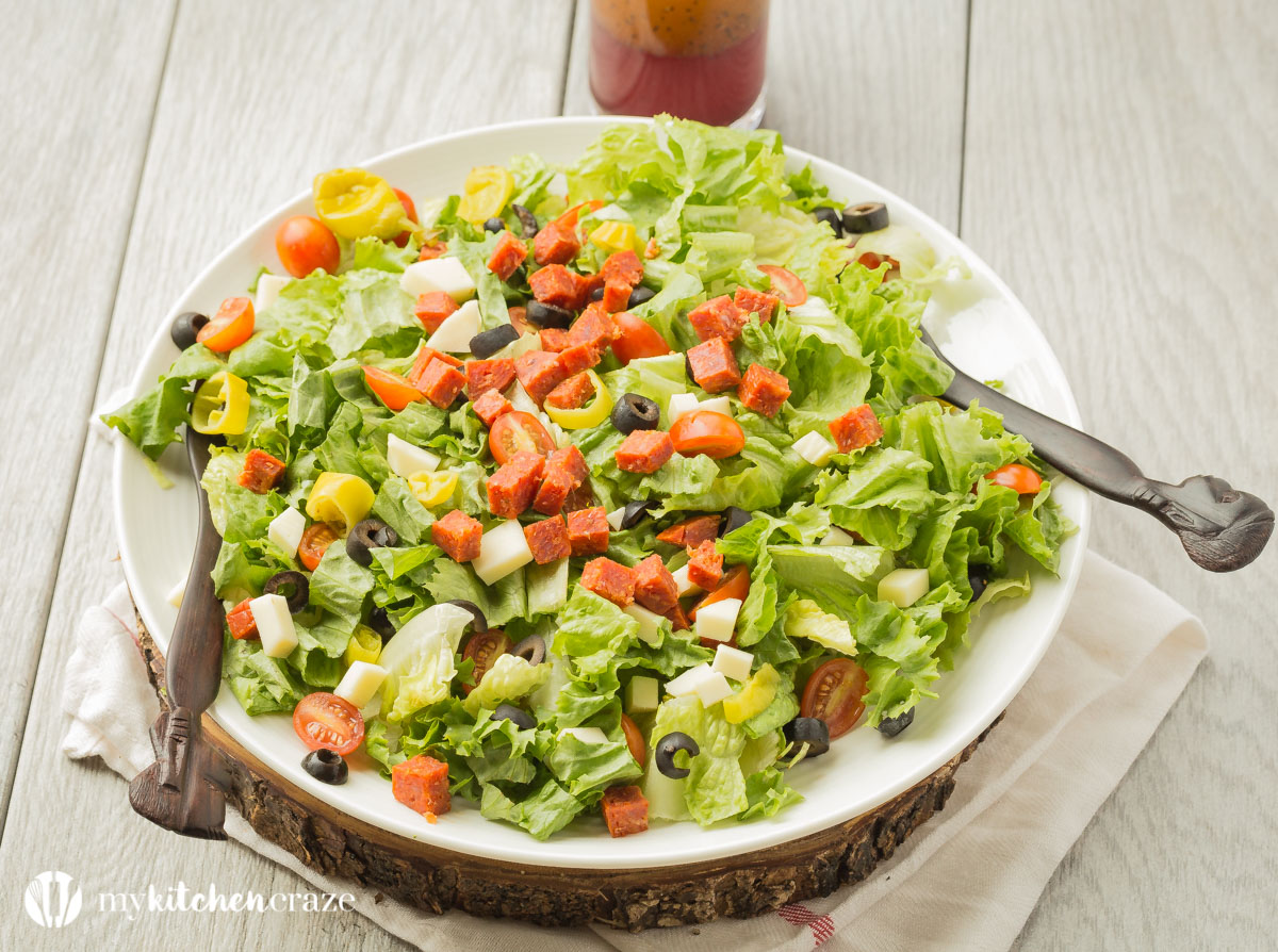 Italian Antipasto Salad ~ loaded with all sorts of flavorful vegetables then topped with a homemade red wine vinaigrette. Perfect as a side dish or grill some chicken, steak or seafood and have it as a main!