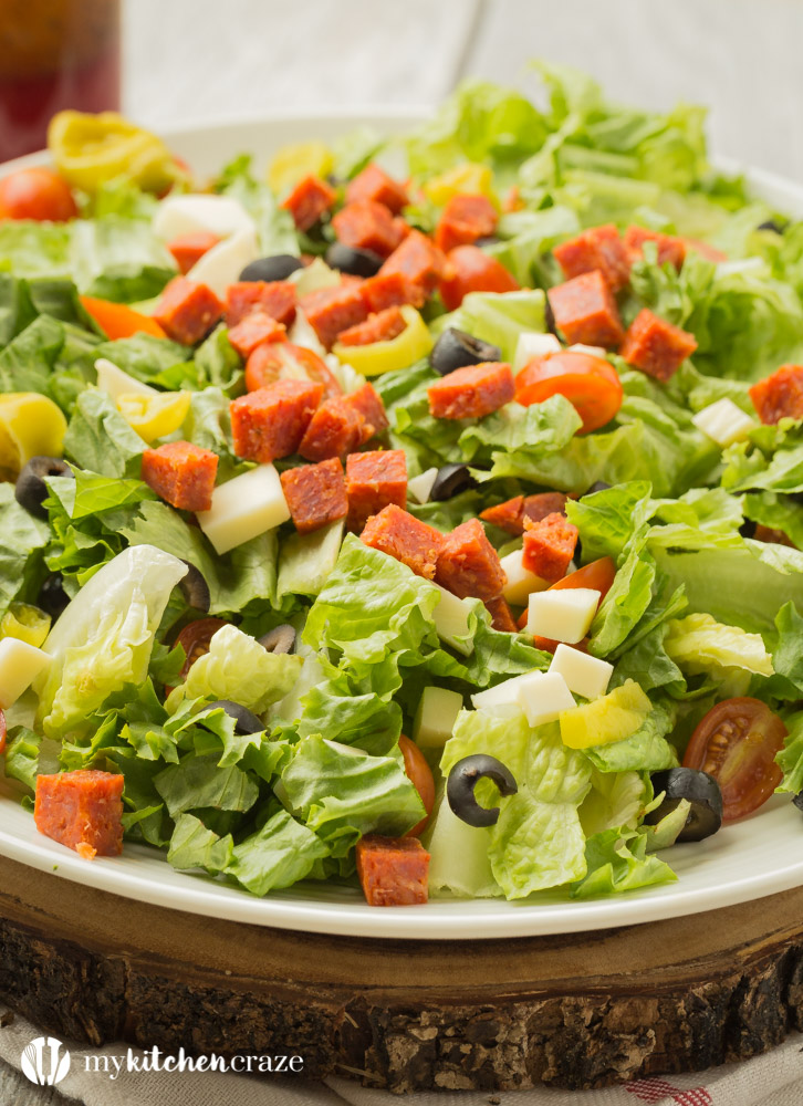 Italian Antipasto Salad ~ loaded with all sorts of flavorful vegetables then topped with a homemade red wine vinaigrette. Perfect as a side dish or grill some chicken, steak or seafood and have it as a main!