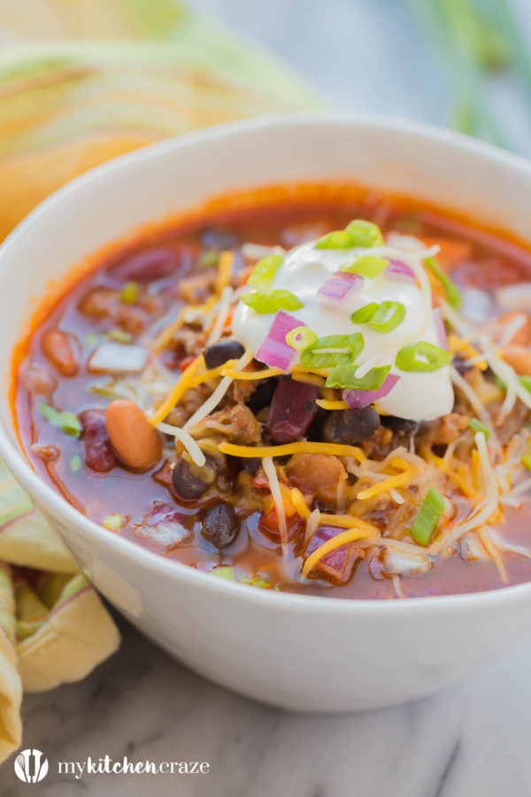 Three Bean Chili is comfort food at it's finest. Loaded with delicious flavor and three different types of beans, this is one soup you can't pass up!
