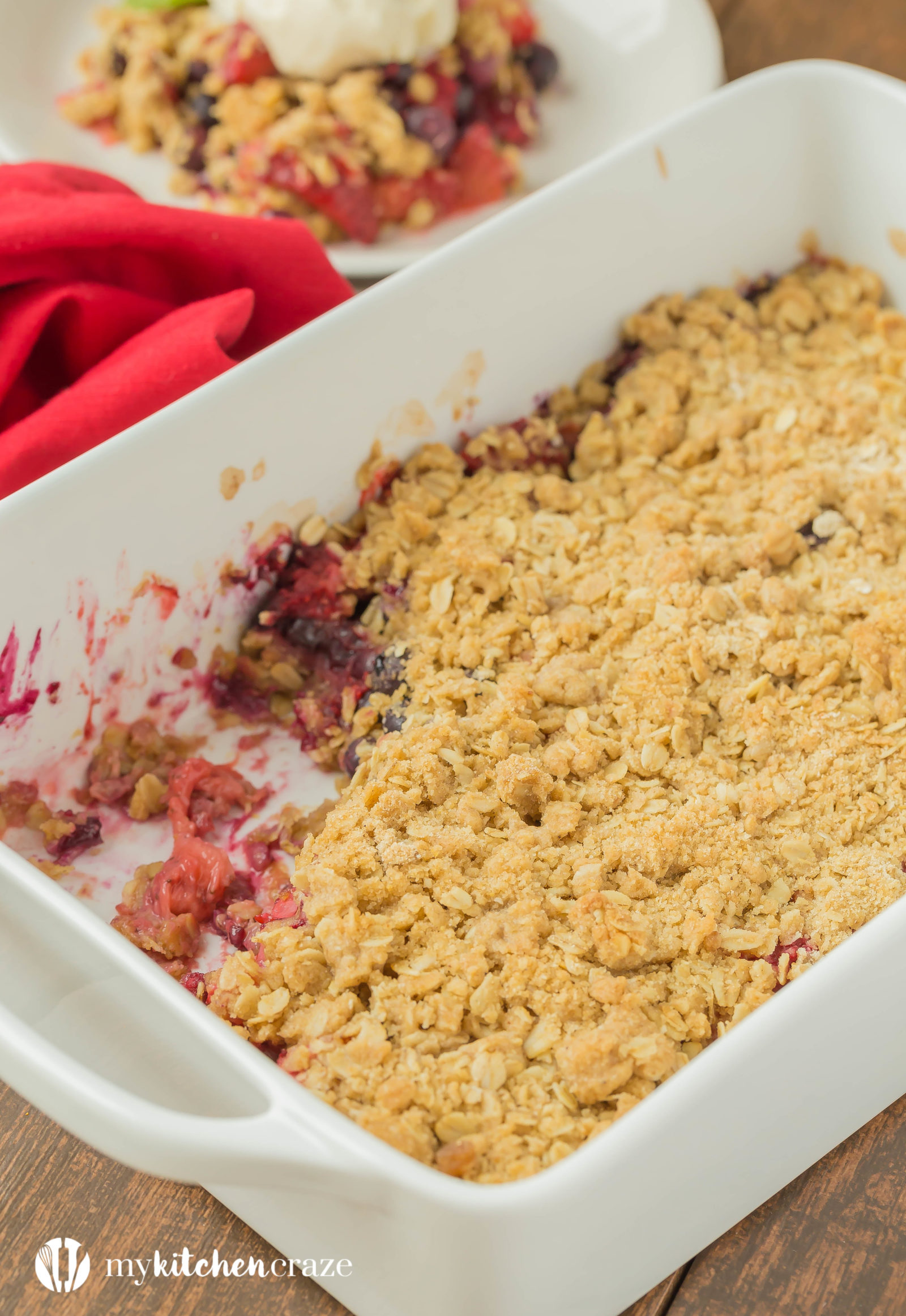 Warm mixed berries topped with crispy oats, make this Triple Berry Crisp a delicious fruit dessert! Serve it with a big scoop of vanilla ice cream or all by its self. It's delicious and a must have this season!