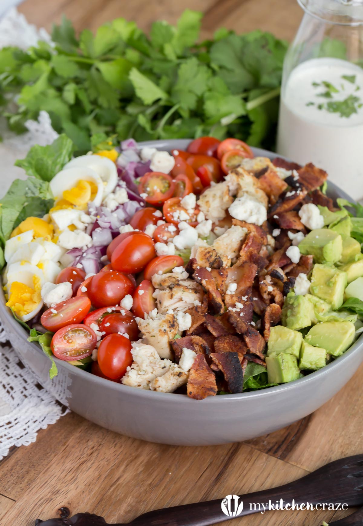 Cobb Salad ~ Crunchy veggies topped with blue cheese crumbles and your favorite dressing. This is one salad that you won’t have a problem eating and enjoying!