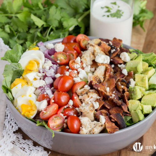 Cobb Salad ~ Crunchy veggies topped with blue cheese crumbles and your favorite dressing. This is one salad that you won’t have a problem eating and enjoying!