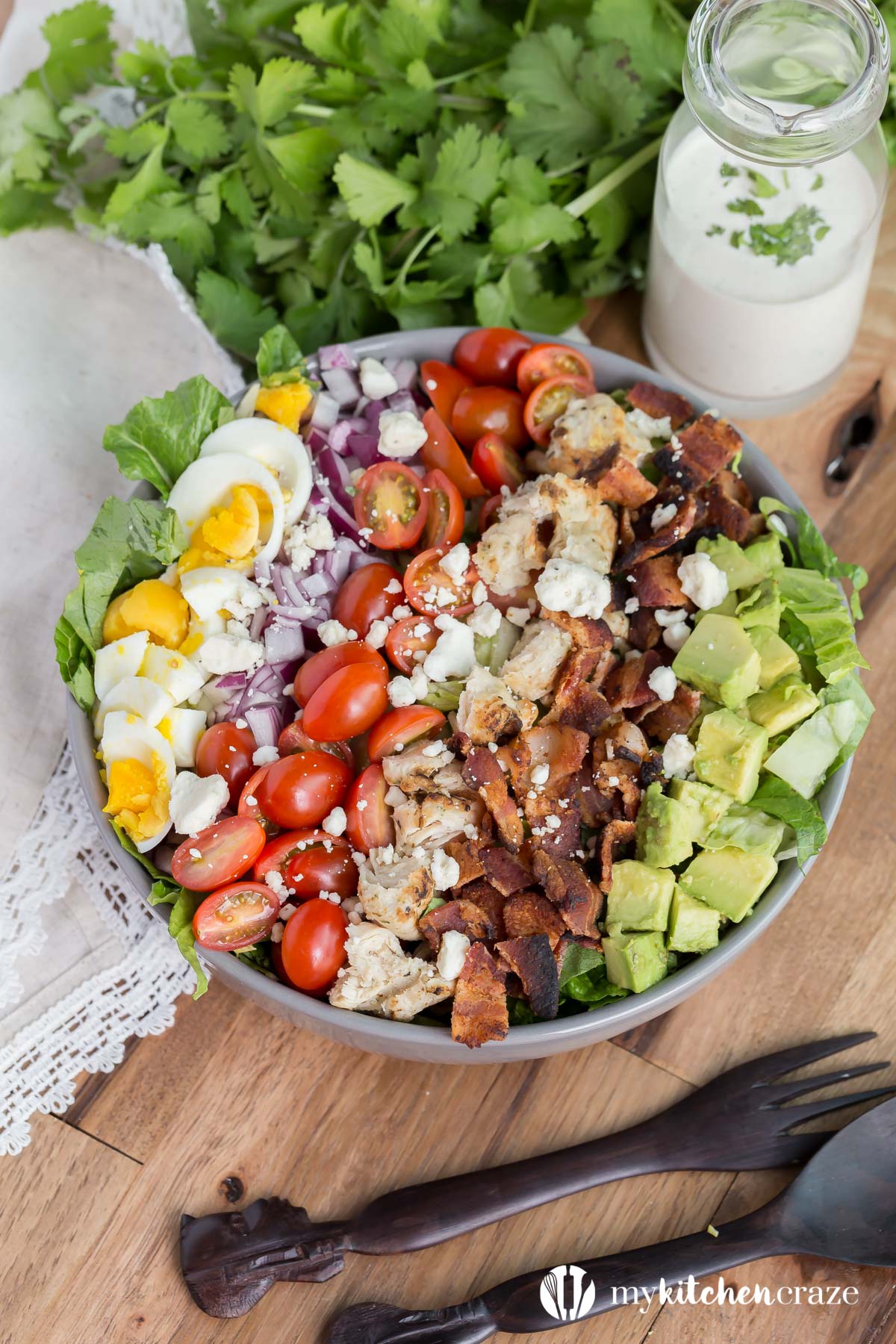 Cobb Salad ~ Crunchy veggies topped with blue cheese crumbles and your favorite dressing. This is one salad that you won’t have a problem eating and enjoying!