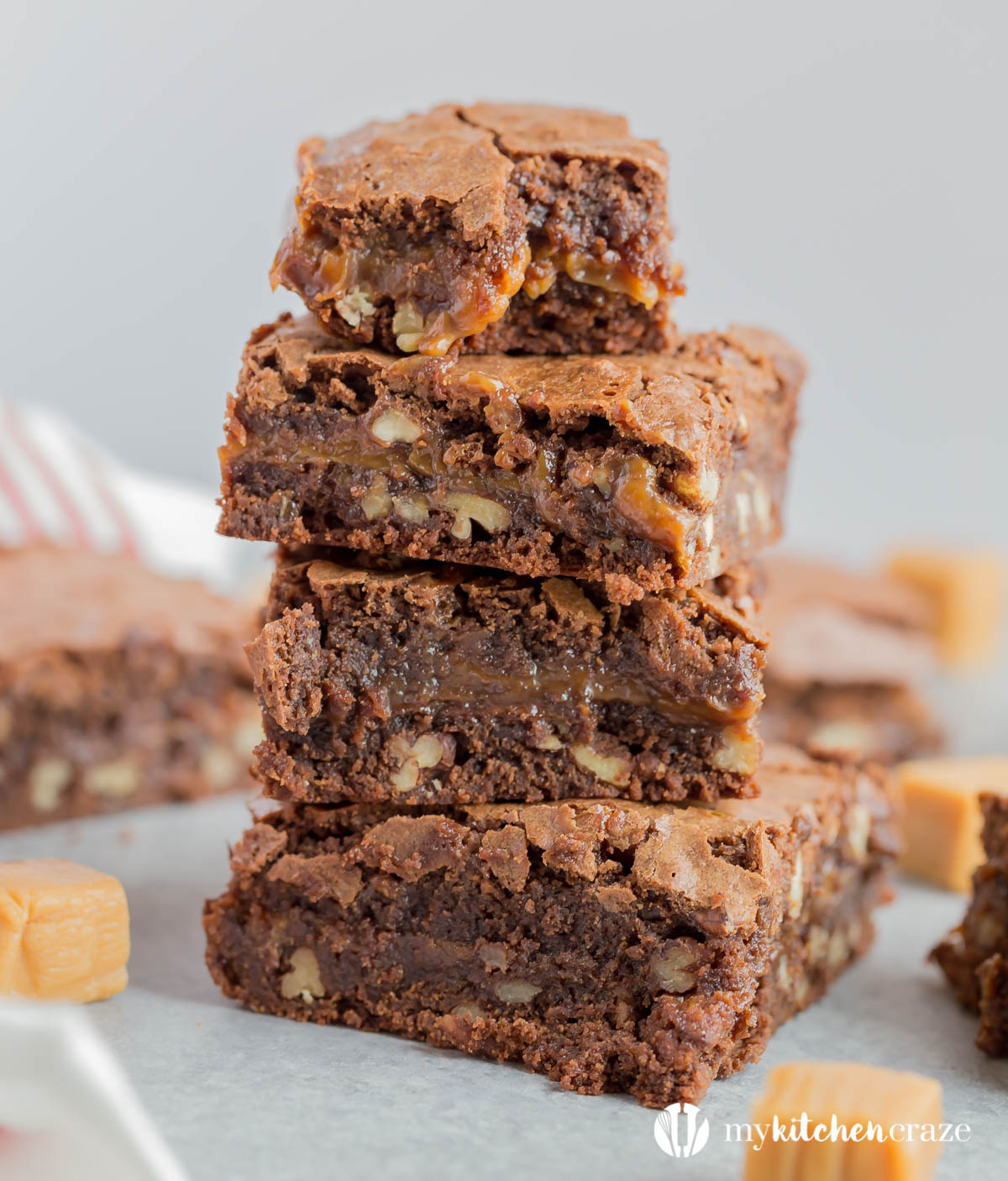 Caramel Pecan Brownies are soft, chewy, chocolate-y with caramel and pecans. These take regular brownies to the next level!