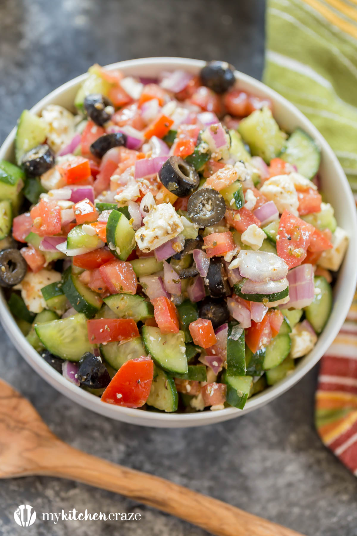 Greek Salad is perfect with any main dish. Throw it together and have a delicious side within minutes!