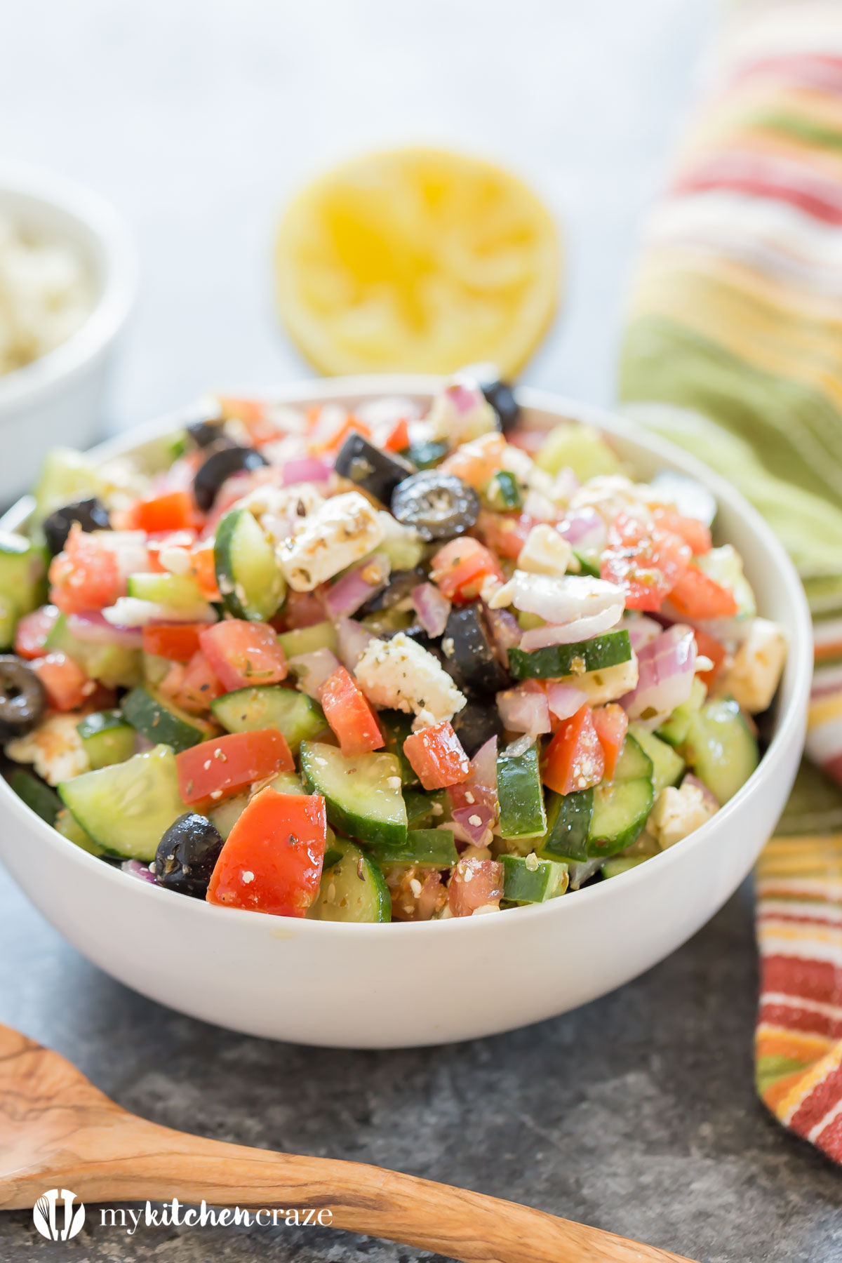 Greek Salad is perfect with any main dish. Throw it together and have a delicious side within minutes!