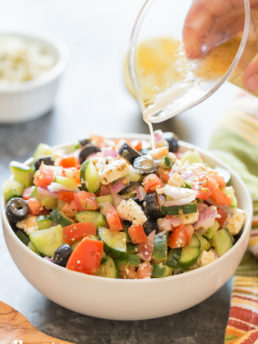 Greek Salad is perfect with any main dish. Throw it together and have a delicious side!