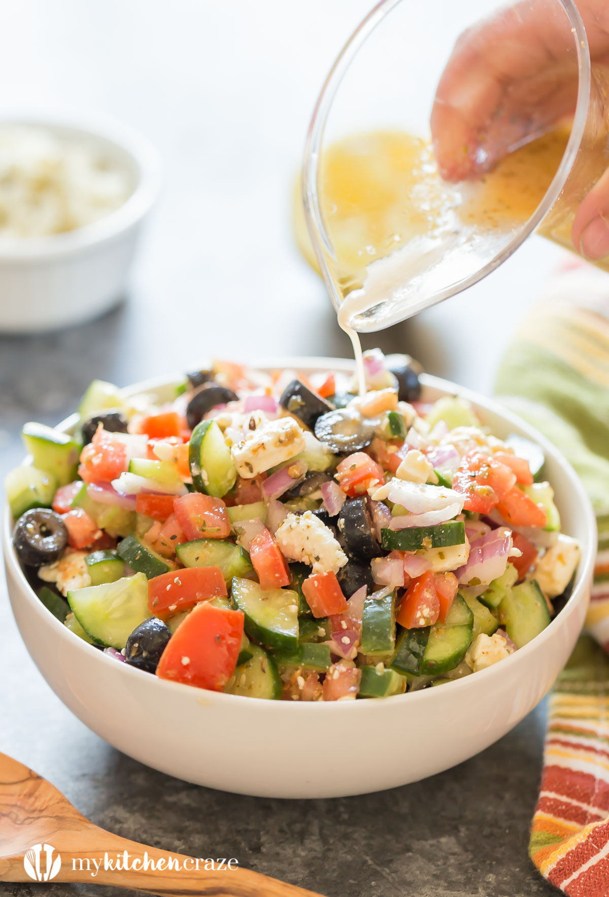 Greek Salad is perfect with any main dish. Throw it together and have a delicious side within minutes!