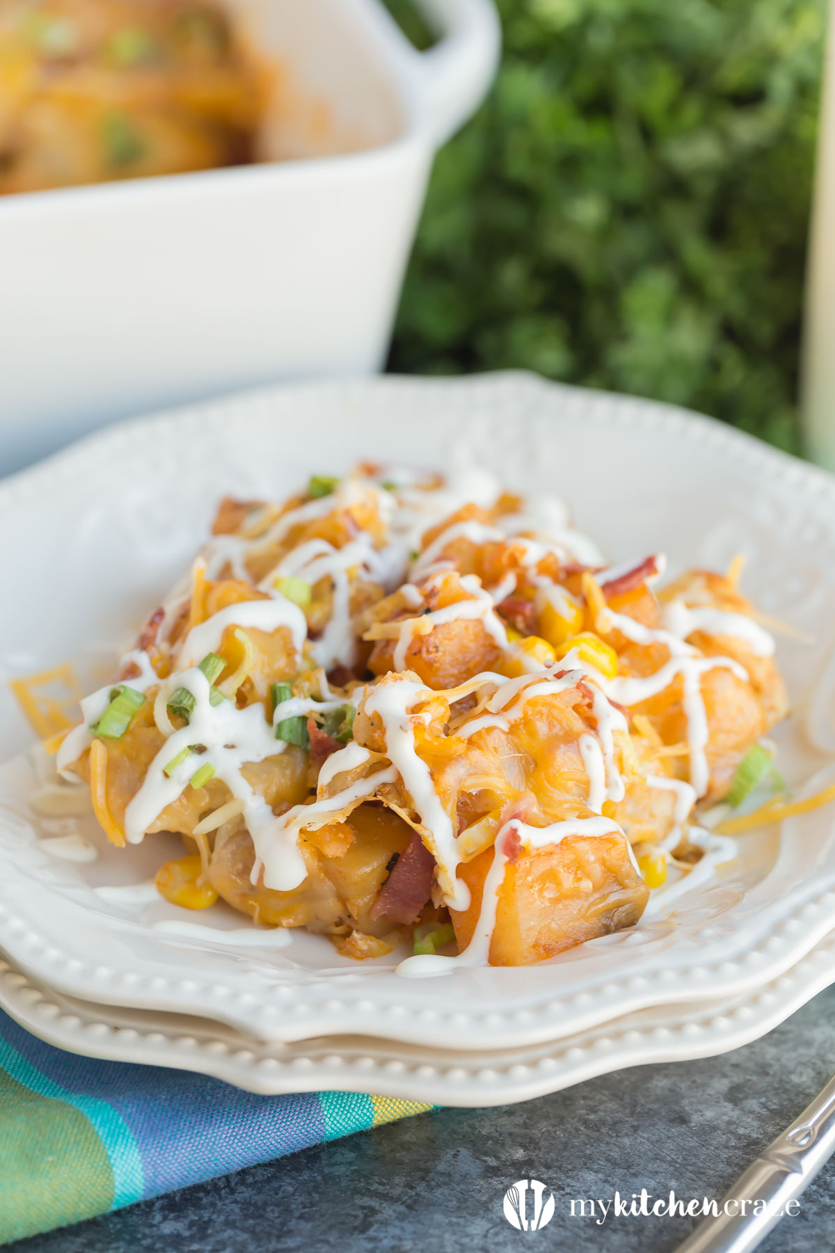 This flavorful Buffalo & Chicken Potato Casserole comes together easily and is always a family favorite dinner recipe!