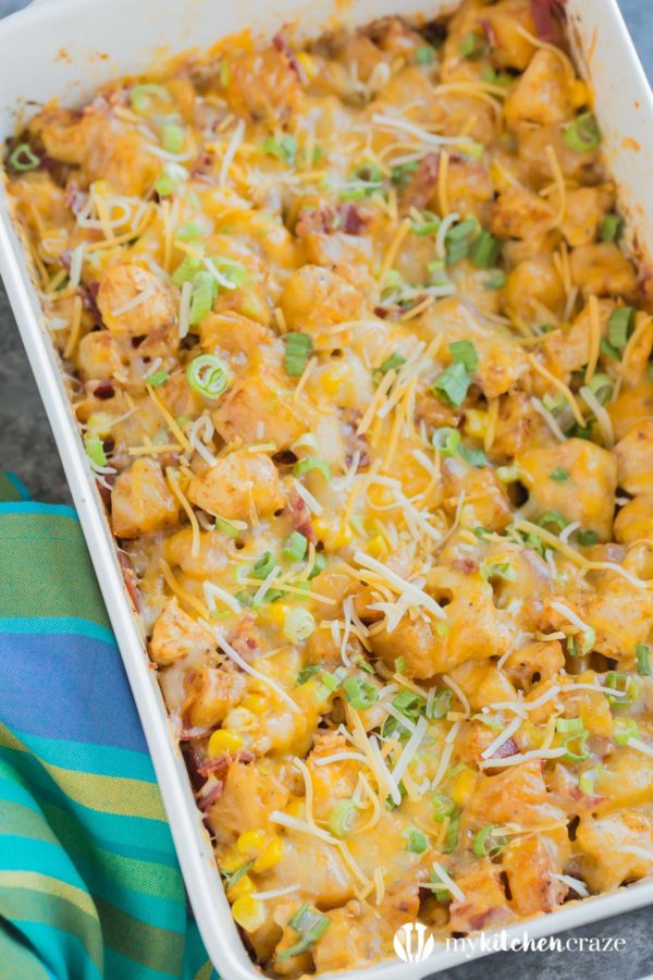 Buffalo Chicken & Potato Casserole ~ This flavorful Buffalo Chicken Potato Casserole comes together easily and is always a family favorite dinner recipe!
